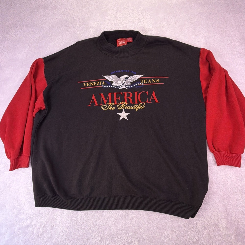 VTG 90s Venezia Jeans Co. Black/Red Sweatshirt Sz 22/24 'America The Beautiful'